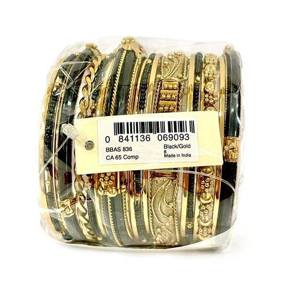 AMRITA SINGH Monte Carlo 18-pc Bangle Set in Black/Gold Size-8 - Picture 5 of 5